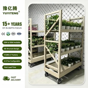 Industrial Heavy Duty Metal Flower Trolley with 4 Rubber Wheels 200kg Load Capacity Greenhouse Plant Cart Factory Direct Price