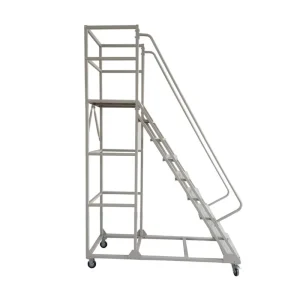 Industrial High Safety Four Wheel 8 Steps Iron Mobile Ladder With Side Rail