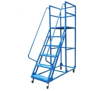 Industrial Ladder Warehouse Portable Aluminum Alloy Ladder with Handrail Steel Rolling Mobile Work Platform Ladder