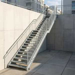 Industrial Safety Steel Ladder Outdoor Galvanized Metal Stair with Balustrades & Handrails Fabrication Services