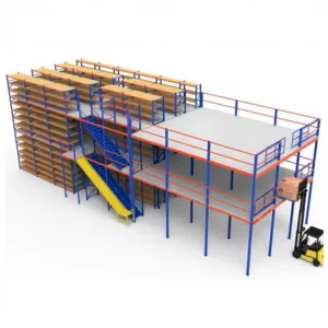 Industrial Steel Mezzanine Floor System Integrated with Warehouse Storage Racks