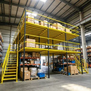 Industrial Steel Mezzanine Racking System Warehouse Loft Platform With Metal Staircase