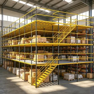 Industrial Workshop Steel Mezzanine Attic Rack Multi Level Storage Platform With Stairway