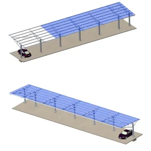 Installer Friendly prefabricated steel parts and matched connection points for office parking Solar Parking Canopy Structure
