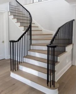 Iron Railing for Staircase Indoor Curved Stairs Handrail Solid Wood Steel Balustrade