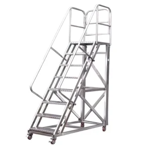 Iron Wheeled Warehouse Height Ladder Anti-Slip Industrial Step Ladder for Home and Factory Use