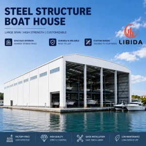 Large Clear Span Steel Boat Shed No Middle Column Wind Snow Resistant Heavy Load Prefab Steel Structure Boat workshop