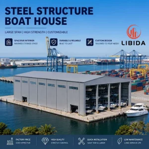 Large Clear Span Steel Boat Shed No Middle Column Wind Snow Resistant Heavy Load Prefab Steel Structure Boat workshop