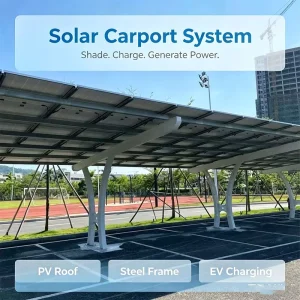 Large Scale Solar Parking Canopy Carbon Steel Construction Anodized Photovoltaic Carport System for Multi Space Parking