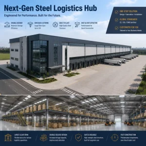 Large Span Industrial Steel Structure Warehouse High Clearance Clear Span Prefab Logistics Depot