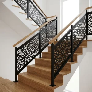 Laser Cut Contemporary Aluminum Multi Material Wall Mounted Villa Deck Porch Stair Railings
