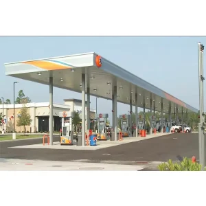 Lightweight Steel Gas Station Canopy with Welding Bending & Cutting Services Hot Dip Galvanized Metal Roof Structure Waterproof