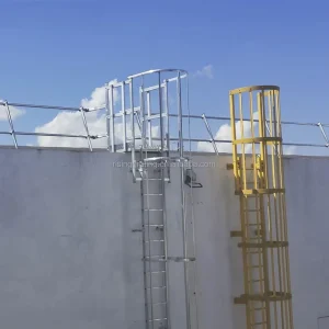 Lightweight and Stable Galvanized and Painted Wall Mounted Steel Step Tall Ladder with Safety Cages