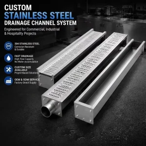 Linear Slot Drain System Stainless Steel Drainage Channel for Outdoor Urban Construction Pedestrian Walkway Gutter
