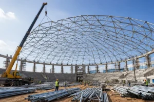 Long Span Spherical Steel Space Frame Stadium Roof Prefab Gymnasium Sports Hall Truss Structure