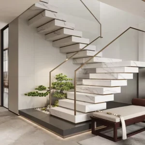 Luxury Indoor Natural White Stone Marble Stair Treads and Risers for Villa Interior Decoration