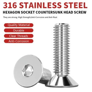 M1.6 M2 M2.5 M3 M4 M5 M6 M8 M10 DIN7991 Stainless Steel Countersunk Hexagon Socket Bolt Flat Head Machine Screw