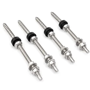 M10 M12 Stainless Steel 316 and Aluminium Plain Finish Solar PV Racking Double Thread Stud Bolt Washer Nut Combo Set