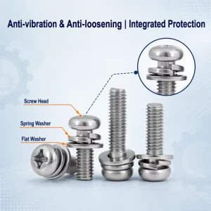 M3 M4 M5 Carbon Steel Nickel Plated SEMS Combination Screw Pan Head Bolt with Flat Spring Washer Grade 4.8 for Furniture