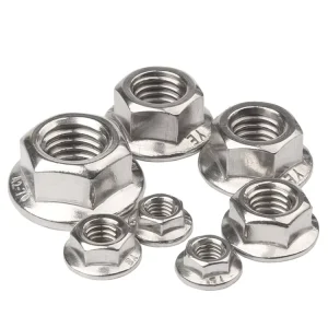 M3 M4 M5 M6 M8 M10 M12 DIN6923 304 316 Stainless Steel Flat Hex Flange Nuts Serrated Flange Locknuts