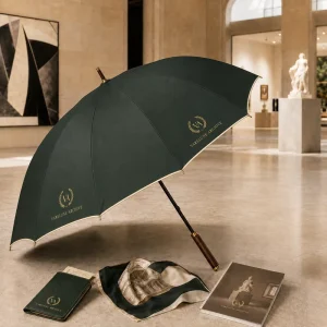 Manual Open Museum Branded Accessories 135cm Diameter 60mph Windproof Solid Wooden Handle Luxury Custom Logo Straight Umbrella