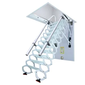 Manual Telescopic Carbon Steel Folding Staircase Ladder Curved Side-Mounted Wall-Hanging Rotating 300kg Load