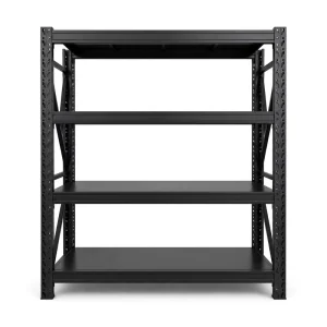Matte Black 4 Tier Boltless Shelving 500kg Per Shelf Heavy Duty Solid Steel Garage Storage Rack Keyhole Adjustable