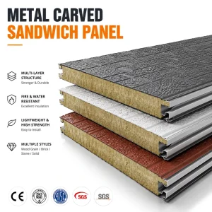 Metal Carved Sandwich Panel Rock Wool Insulated Exterior Wall Panel Decorative Siding Panel for Prefab House Building