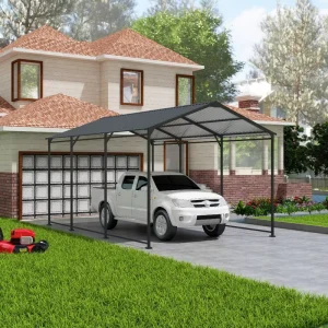 Metal Gazebo 10 X 15 FT Heavy Duty with Galvanized Steel Roof Metal Garage Canopy with Galvanized Steel Roof Frame Gray