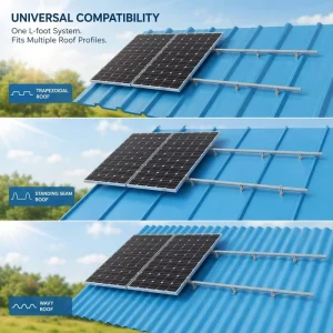 Metal Roof Solar Mounting System AL6005-T5 Aluminum L Foot Bracket Rail Racking Anodized Silver Support
