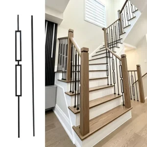 Metal Steel Wrought Iron Powder Coated Black Slim Rectangular Panel Balusters for Interior Staircase Railing Stairs Decoration