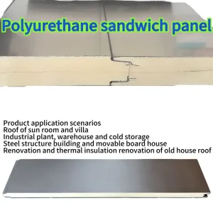 Metal Surface Polyurethane Sandwich Panel Eco-Friendly Water Fire Resistant Insulation Roof Tile 100mm Thickness