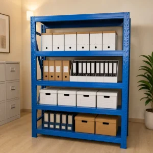 Middle Duty Warehouse 4 Tier Steel Plate Corrosion Protection Boltless Powder Coated High Capacity Metal Shelving Racks