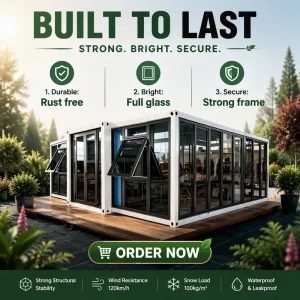Mobile Coffee Shop Pop-Up Store, Expandable Container House with Panoramic Glass for Outdoor Retail