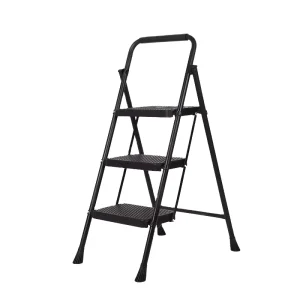 Modern 3 Step Folding Steel Ladder Lightweight Portable Space Saving Wide Anti Slip Pedal 330lbs Load Household Apartment