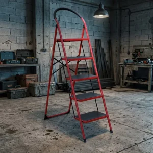 Modern 5-Step Steel Folding Ladder and Step Stool with Anti-Skid Wide Steps for Home, Kitchen, and Garage