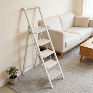 Modern 5 Step Steel Step Ladder with Handrail Foldable Design for Household Use Easy Storage