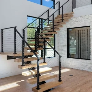 Modern Adjustable Indoor Balustrade Post Black Stainless Steel Tension Wire Cable Stair Railing System
