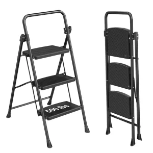 Modern Apartment 0.9mm Folding Ladder Lightweight and Safe 3-level Folding Steel Ladder 150KG Capacity