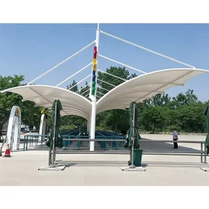 Modern Curved Tensile Membrane Steel Frame Carport Waterproof Sun Shade Parking Shed Wind Resistant PVC Coated Canopy