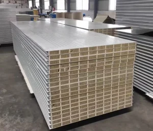 Modern Eco Friendly Galvanized Steel Rock Wool Sandwich Panels Fire Water Resistant Workshop Warehouse