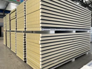 Modern Fireproof Heat Insulation 50 150mm Galvanized Steel Rock Wool Sandwich Panel for Exterior Walls Interior Roofs