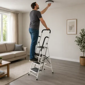 Modern Folding 4/3 Step Steel Ladder with Safety Rail for Apartment Use