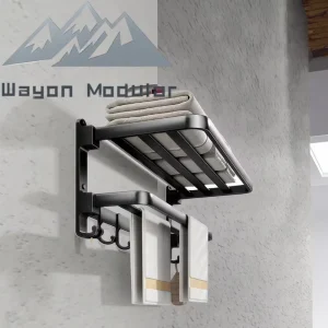 Modern Folding Towel Shelf Slim Bathroom Storage Cabinet Solutions With Movable Hooks