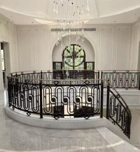Modern Forged Iron Balcony and Stair Railings with Rust Resistant Mirror Polish Finish for Villa & Hotel Use
