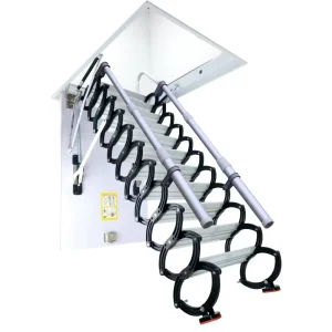 Modern Fully Automatic Folding Carbon Steel Handrails Telescoping Attic Ladder 300kg Load Capacity 12.5ft Extended Height 2-Year