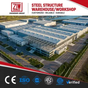 Modern Galvanized Large Span Prefabricated Steel Structure Industrial Warehouse Building, High Wind Resistance, ISO 9001 Certified