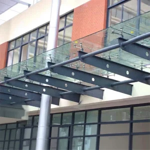 Modern Industrial Outdoor Stainless Steel Bracket Glass Awning Canopy for Building Steel Structure Metal Shed for Warehouses