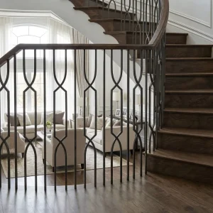 Modern Interior Wrought Iron Stair Handrail Baluster Crossed Arch Design Flooring Mounted Double Cross Spindle Lifetime Warranty