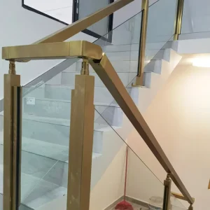 Modern Luxury Gold Stainless Steel Staircase Tempered Laminated Glass Railing Square Post Easy Install for Apartment Balcony